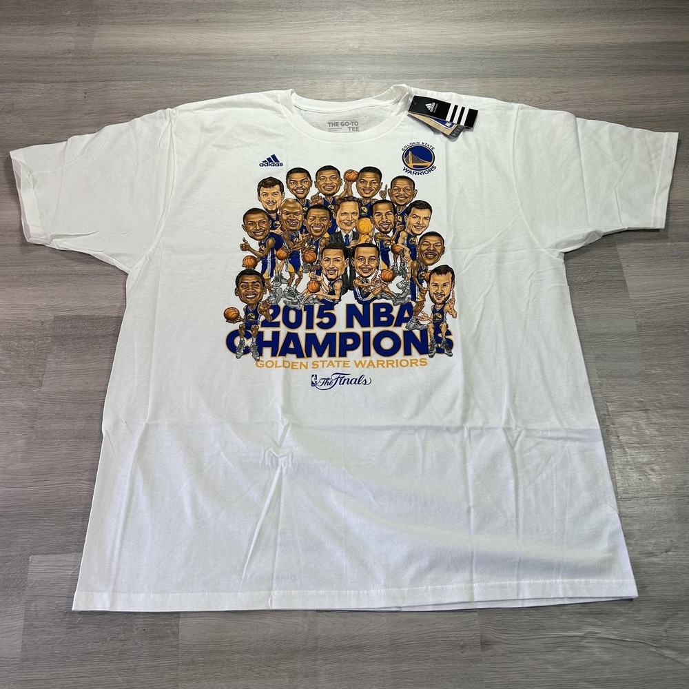 NEW Adidas Golden State Warriors Shirt Mens 2XL White 2015 Champions Caricature